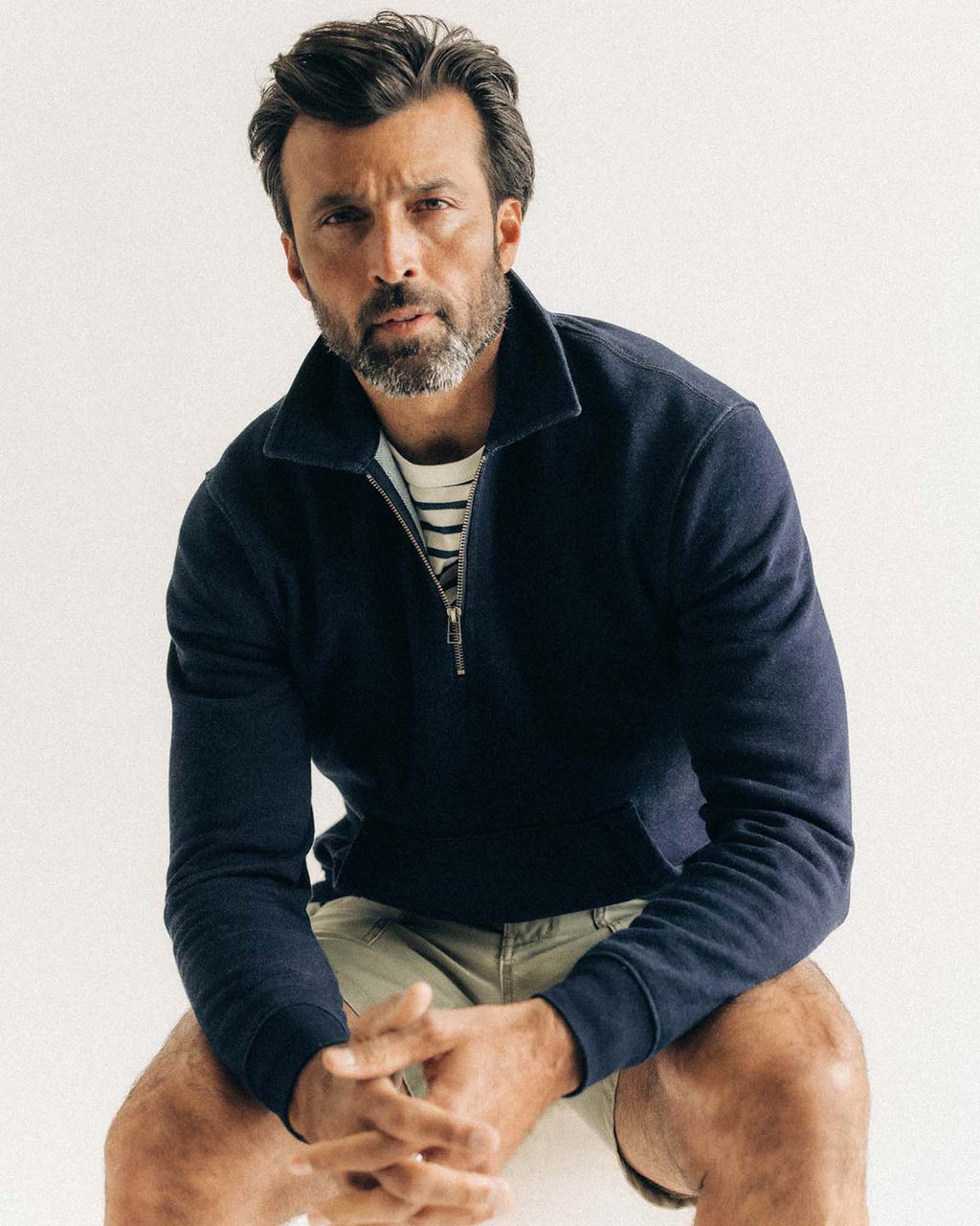 The Apres Quarter Zip in Rinsed Indigo Terry