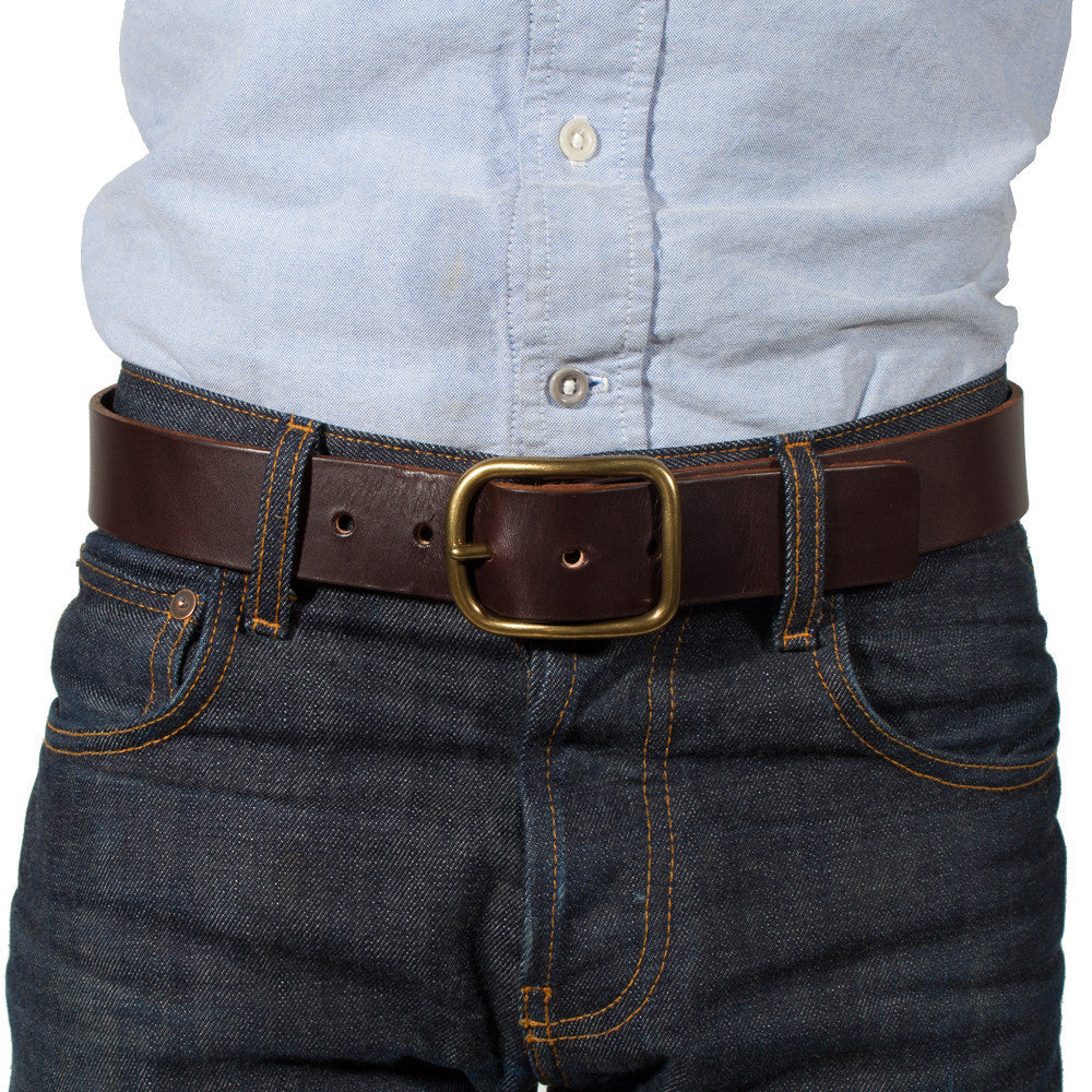 Chocolate Brass Buckle Belt - 1.5