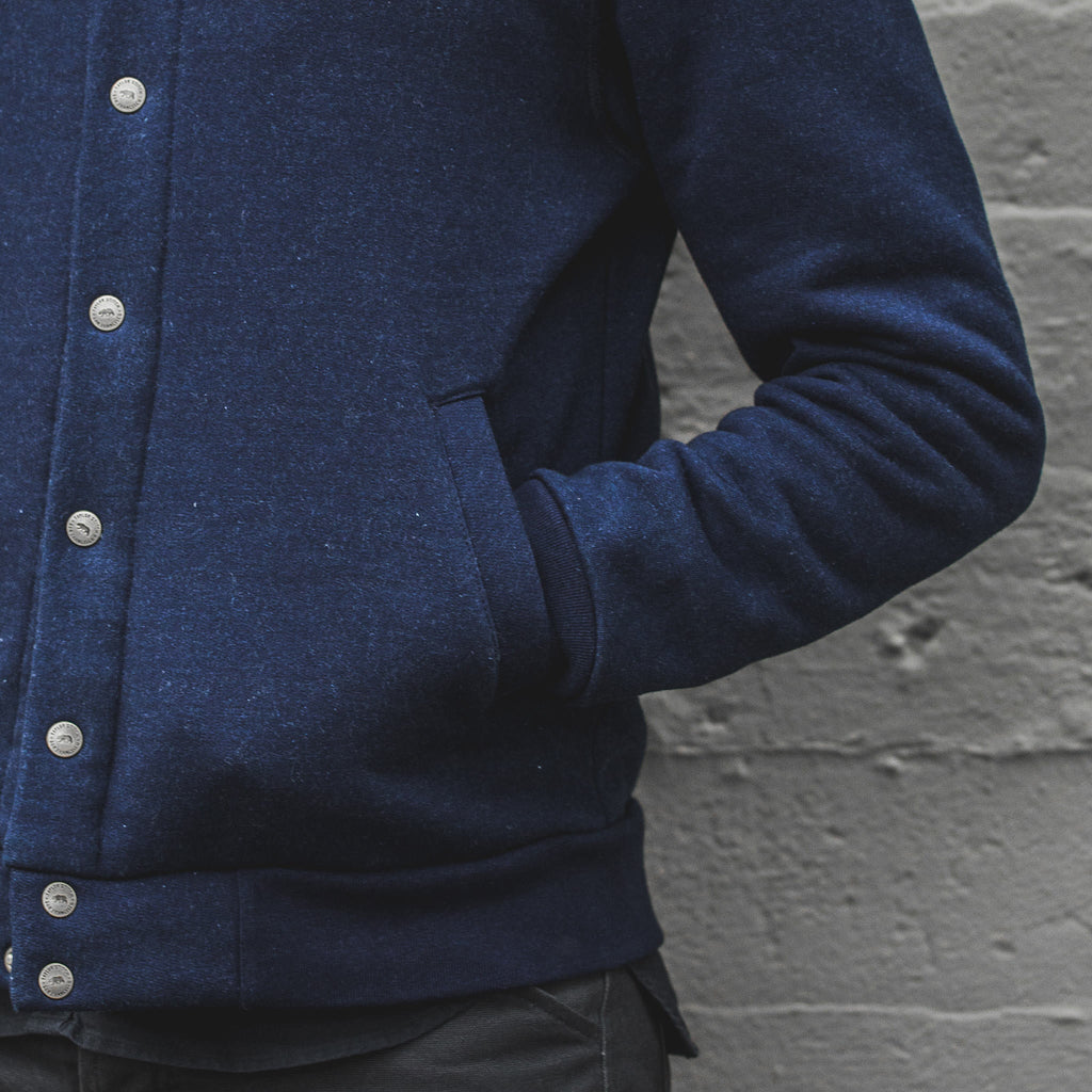 The Bomber in Indigo Fleece