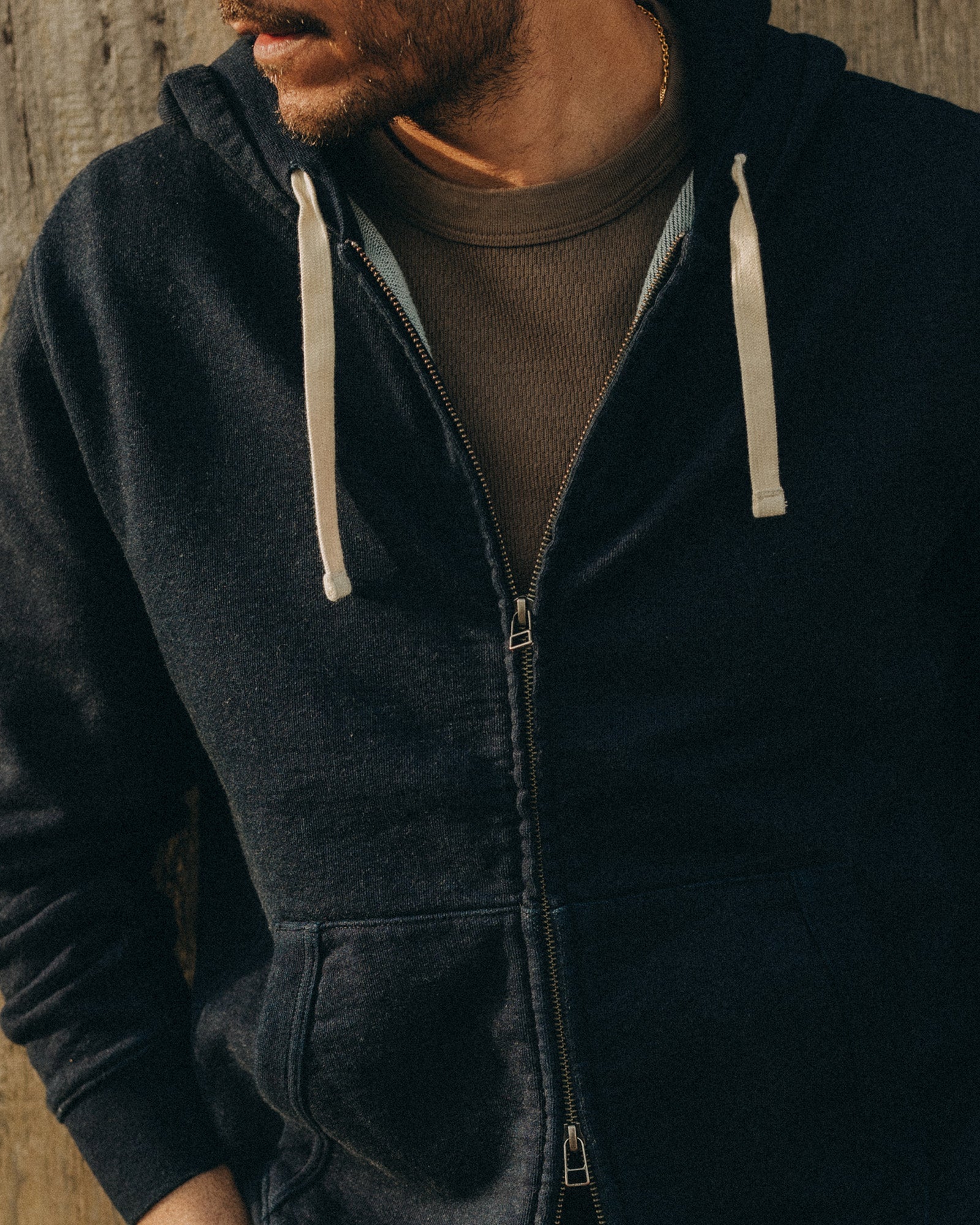 The Apres Zip Hoodie in Rinsed Indigo Terry