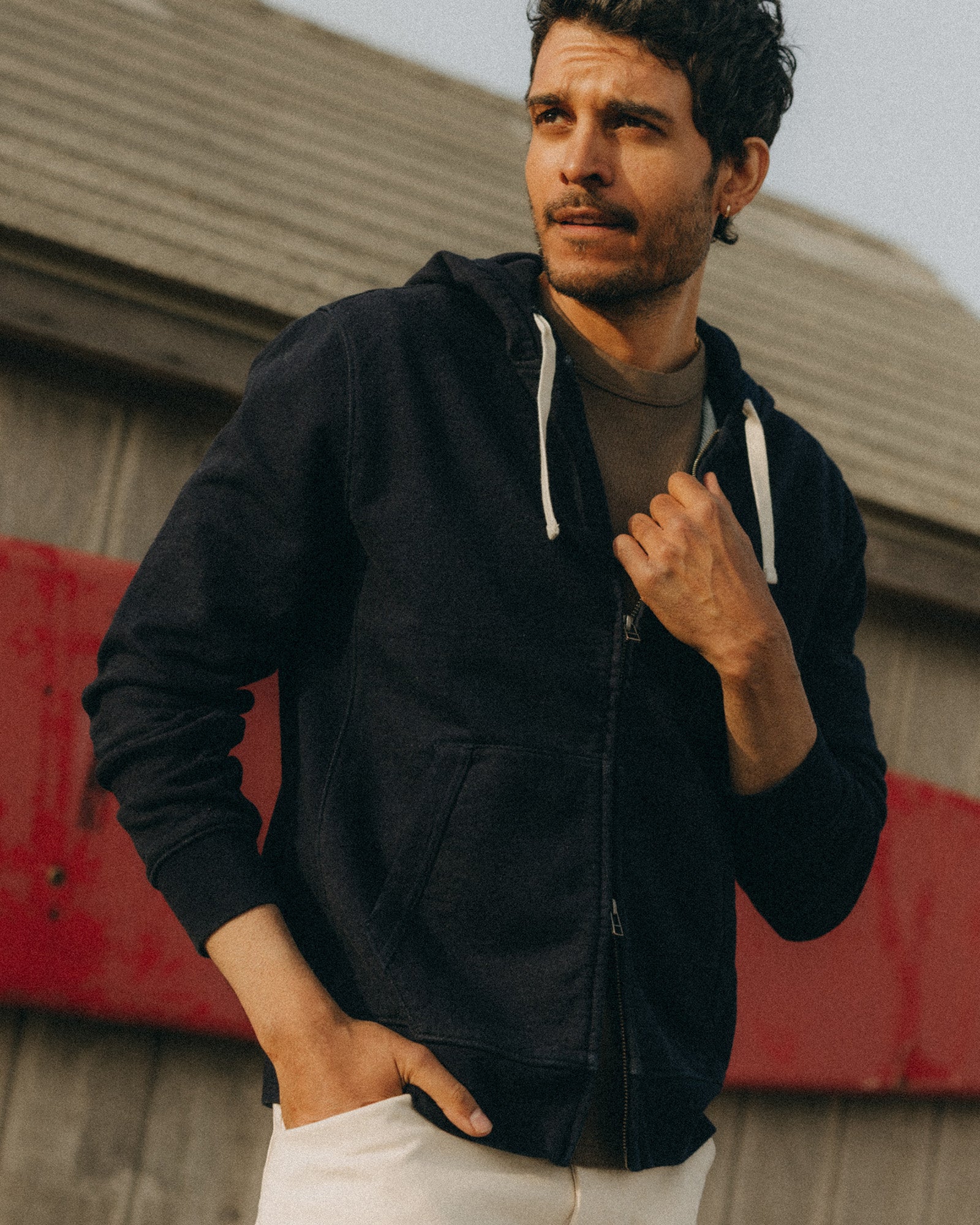 The Apres Zip Hoodie in Rinsed Indigo Terry