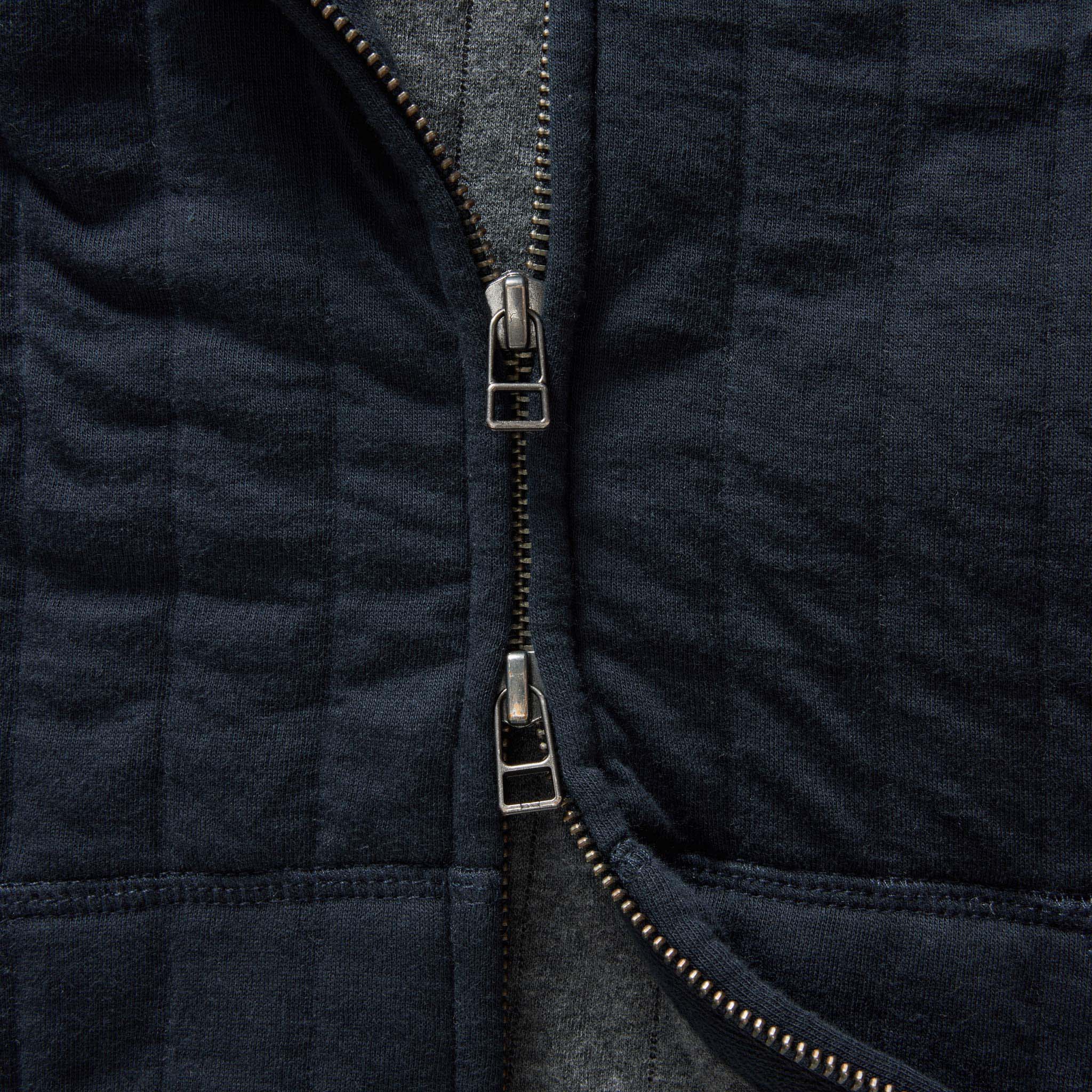 The Apres Zip Hoodie in Heather Midnight Quilted Jersey