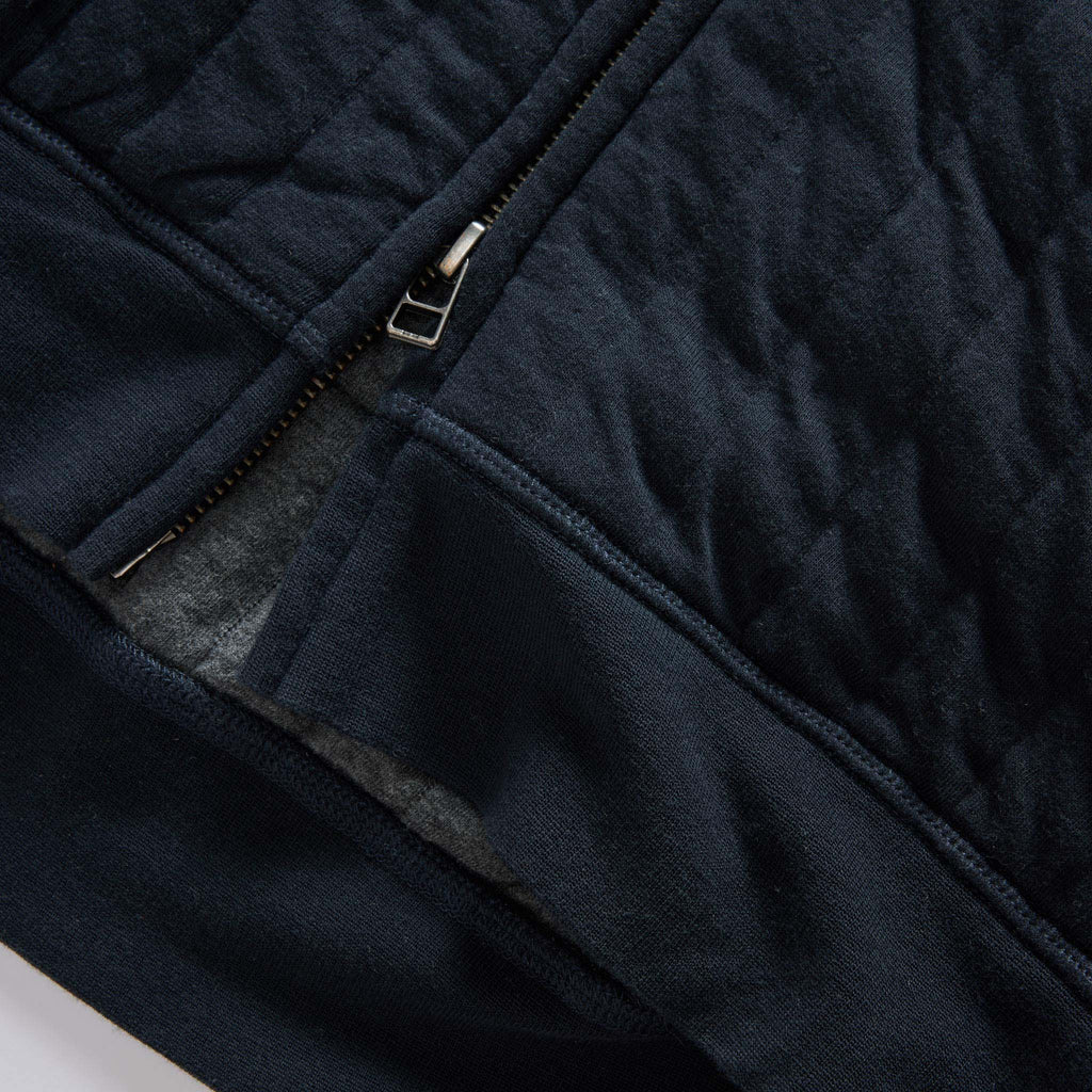 The Apres Zip Hoodie in Heather Midnight Quilted Jersey